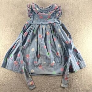 Simi Polka Dot Dress Toddler Girl 3T Blue Vintage Ruffle Pintuck USA Cottagecore